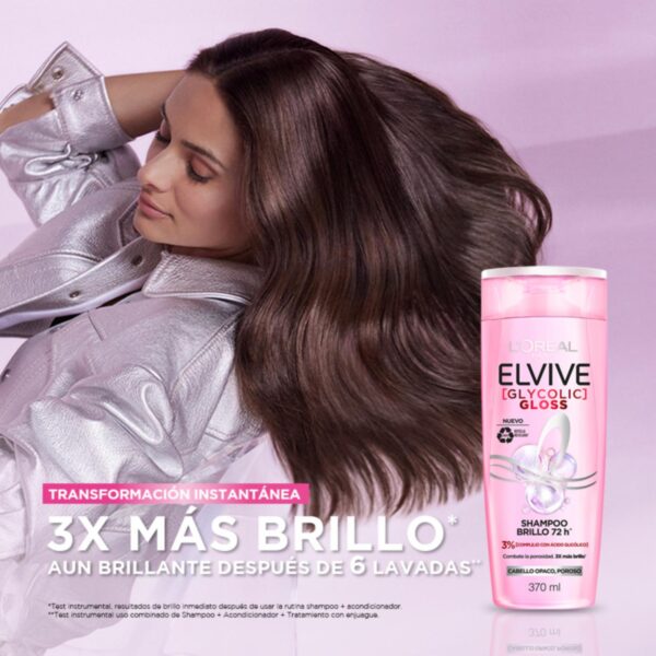 Shampoo Capilar Glycolic Gloss Para Cabello Opacos Poroso ELVIVE L´ORÉAL 370 Ml - Imagen 2