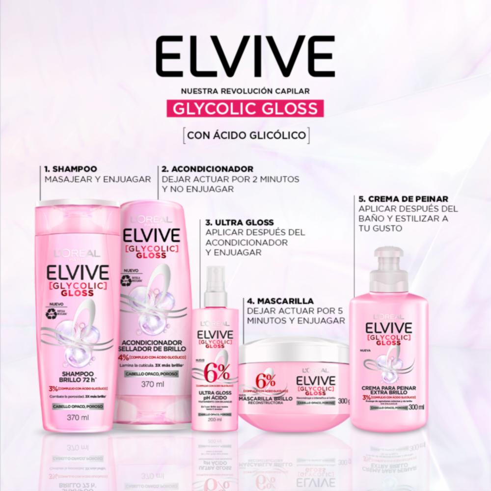 Shampoo Capilar Glycolic Gloss Para Cabello Opacos Poroso ELVIVE L'ORÉAL 370 Ml - Imagen 5