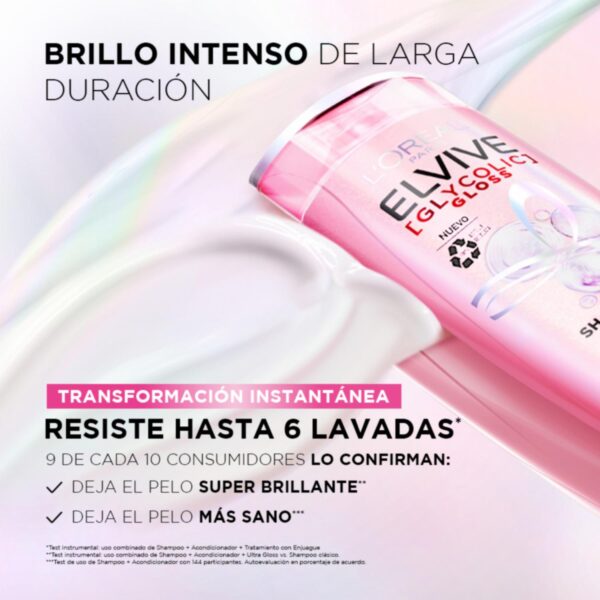 Shampoo Capilar Glycolic Gloss Para Cabello Opacos Poroso ELVIVE L'ORÉAL 370 Ml - Imagen 7