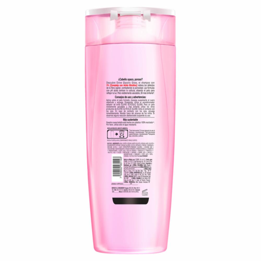 Shampoo Capilar Glycolic Gloss Para Cabello Opacos Poroso ELVIVE L'ORÉAL 370 Ml - Imagen 11