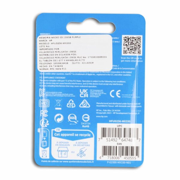 Memoria Microsdxc U3 V30 R100 A1 Mx330 HP 256 Gb - Imagen 2