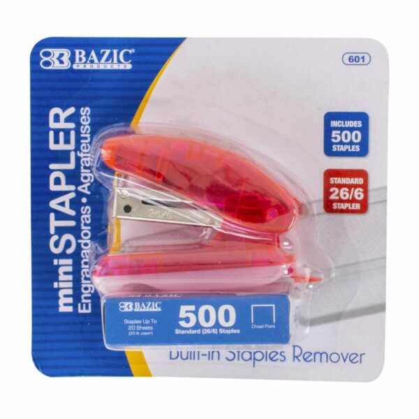 Grapadora De Hojas Mini Standard 26/6 Con 500 Grapas BAZIC Unidad