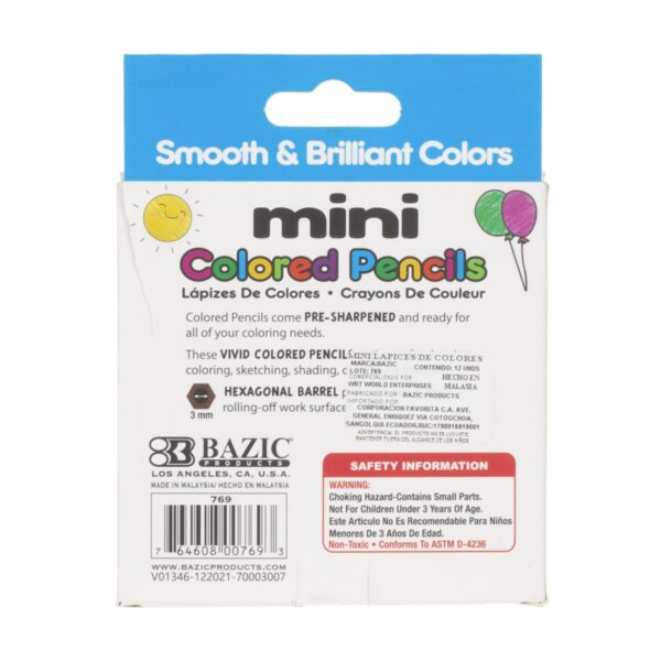 Lápices De Colores Set Surtido Mini BAZIC X12 Uds - Imagen 2