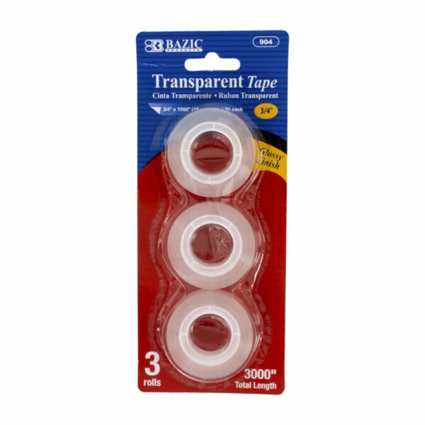 Cinta Adhesiva Transparente 3/4" X 1000" BAZIC X 3 Uds