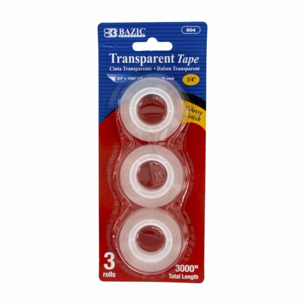Cinta Adhesiva Transparente 3/4" X 1000" BAZIC X 3 Uds