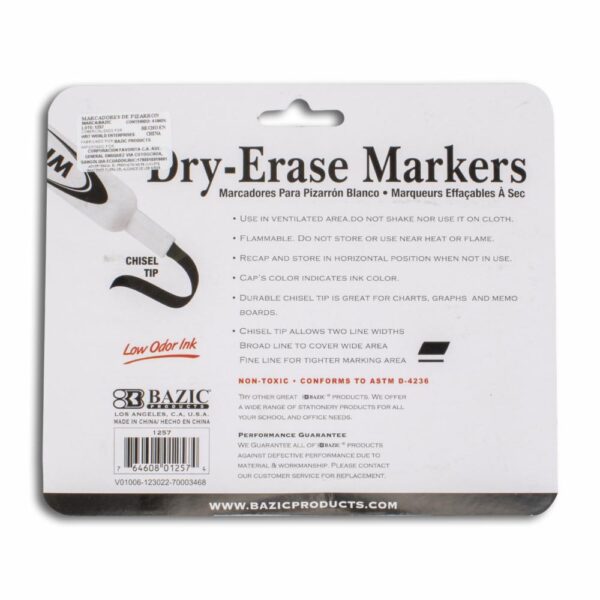 Marcadores Chisel Tip Borrable BAZIC X4 Uds - Imagen 2