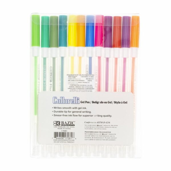 Bolígrafo En Gel 12 Colores Fluorescentes BAZIC 1 X 12 Uds - Imagen 2