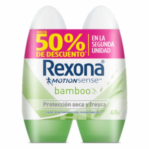 Desodorante Roll On Para Dama Bamboo Y Aloe Vera REXONA 2 X 50 Ml