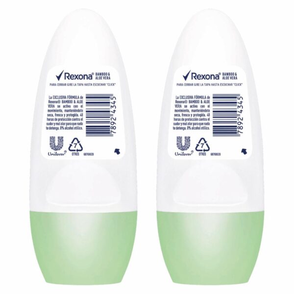 Desodorante Roll On Para Dama Bamboo Y Aloe Vera REXONA 2 X 50 Ml - Imagen 2