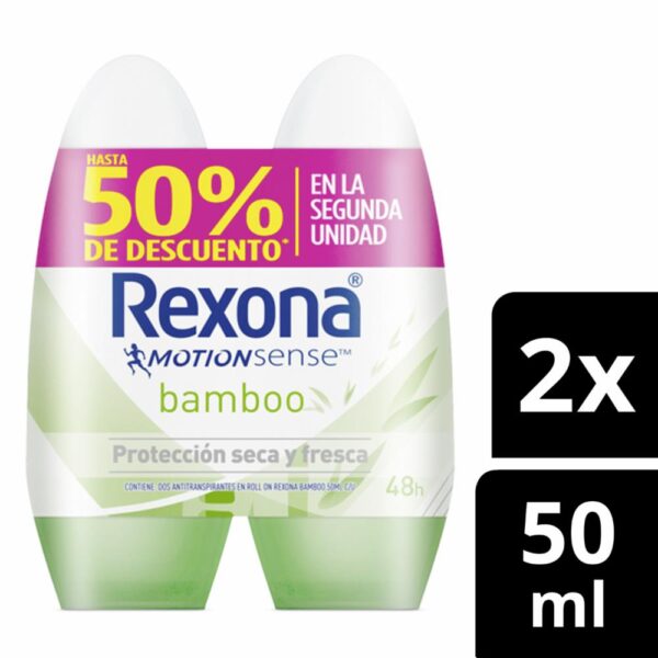 Desodorante Roll On Para Dama Bamboo Y Aloe Vera REXONA 2 X 50 Ml - Imagen 3