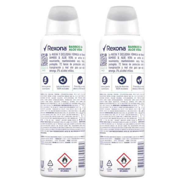 Desodorante En Aerosol Bamboo Y Aloe Vera REXONA 2 X 150 Ml
