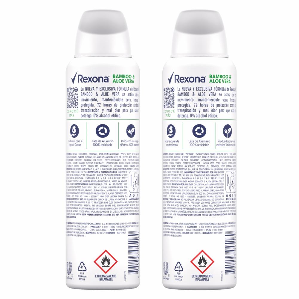 Desodorante En Aerosol Bamboo Y Aloe Vera REXONA 2 X 150 Ml - Imagen 2