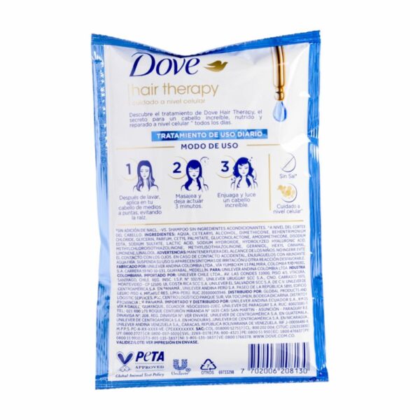 Tratamiento Capilar Hidratación + Hialurónico DOVE Sachet 60 Ml - Imagen 2