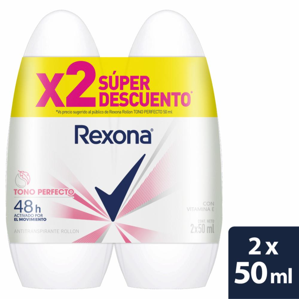 Desodorante Roll On Para Dama Tono Perfecto REXONA 2 X 50 Ml - Imagen 3