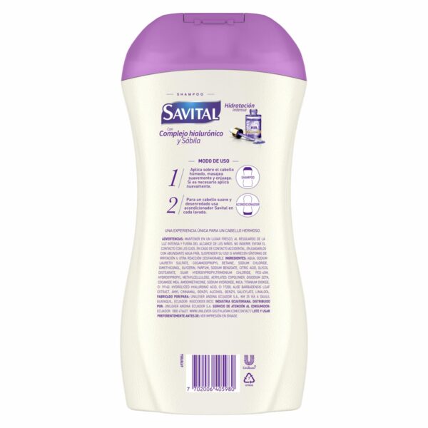 Shampoo Complejo Hialurónico Y Sábila SAVITAL 510 Ml - Imagen 2