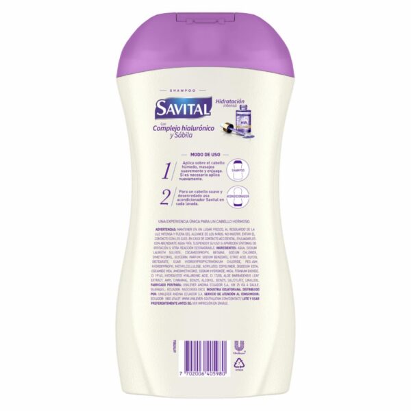 Shampoo Complejo Hialurónico Y Sábila SAVITAL 510 Ml - Imagen 2