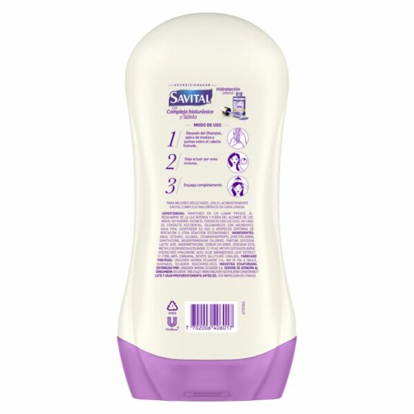 Acondicionador De Cabello Hialurónico SAVITAL 490 Ml - Imagen 2