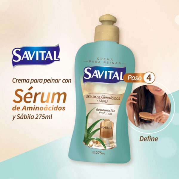 Crema Tratamiento Capilar Con Serúm De Aminoácidos Y Sábila SAVITAL 275 Ml - Imagen 4