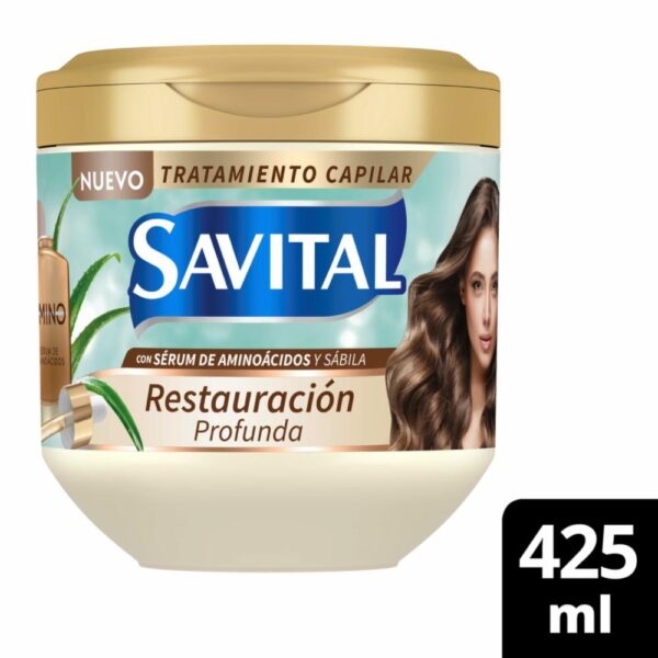 Crema Tratamiento Capilar Con Serúm De Aminoácidos Y Sábila Restauración Profunda SAVITAL 425 Ml - Imagen 2