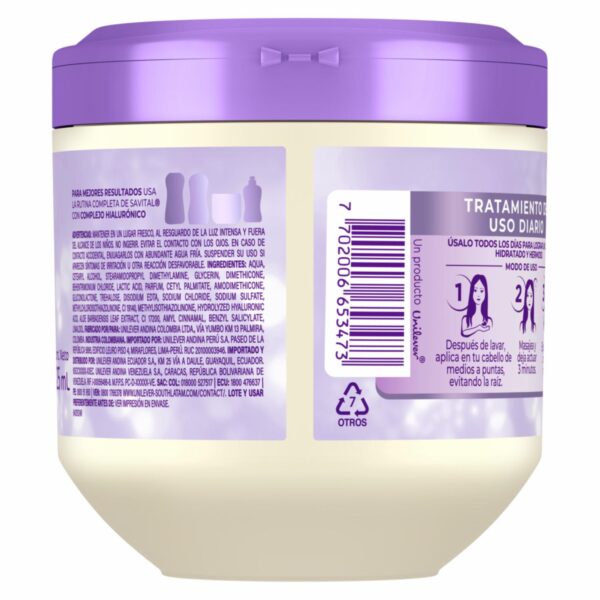 Crema Tratamiento Capilar Con Complejo Hialurónico Y Sábila Hidratación Intensa SAVITAL 425 Ml - Imagen 3
