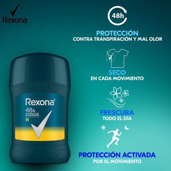 Desodorante En Barra Para Caballero V8 Precio Especial REXONA 2 X 50 Ml - Imagen 3