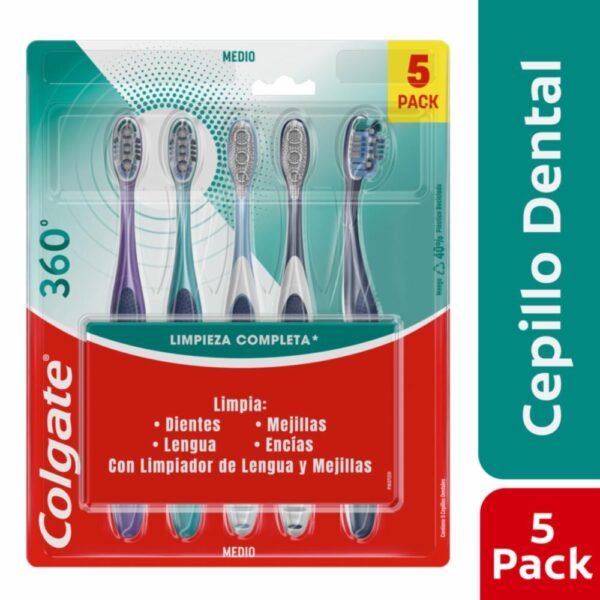 Cepillo Dental 360 Cerdas Medianas COLGATE X 5 Uds