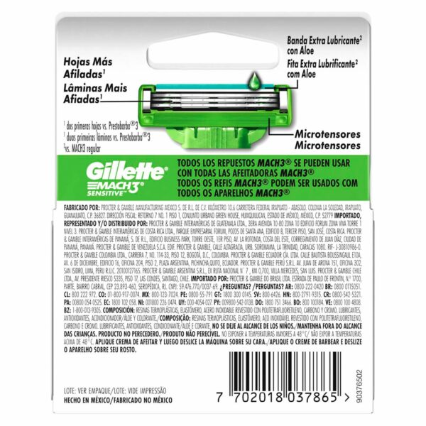 Repuesto Afeitadora Caballero Mach 3 Sensitive GILLETTE X 2 Uds - Imagen 2