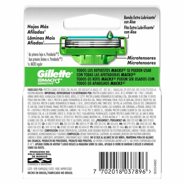 Repuesto Afeitadora Caballero Mach 3 Sensitive GILLETTE X 4 Uds - Imagen 2