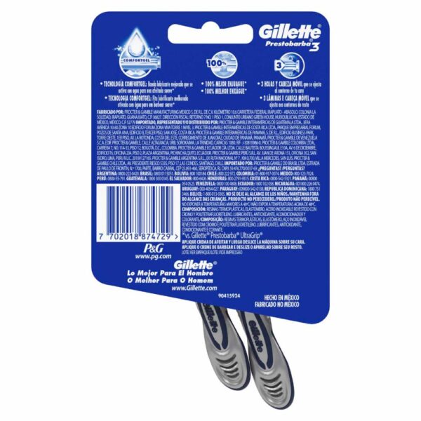 Afeitadora Desechable Caballero Prestobarba 3 Ultra Suave GILLETTE X 2 Uds - Imagen 2
