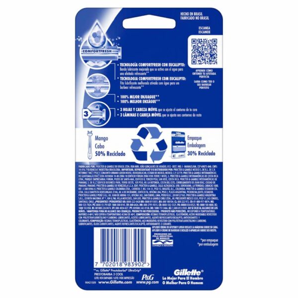 Afeitadora Desechable Caballero Prestobarba 3 Fresh Con Eucalipto GILLETTE X 4 Uds - Imagen 2
