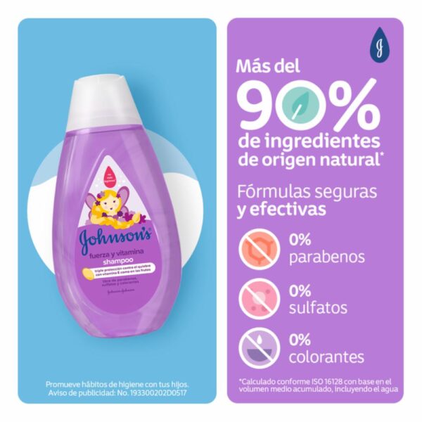 Shampoo Bebé Fuerza Y Vitamina JOHNSON´S BABY 400 Ml - Imagen 4