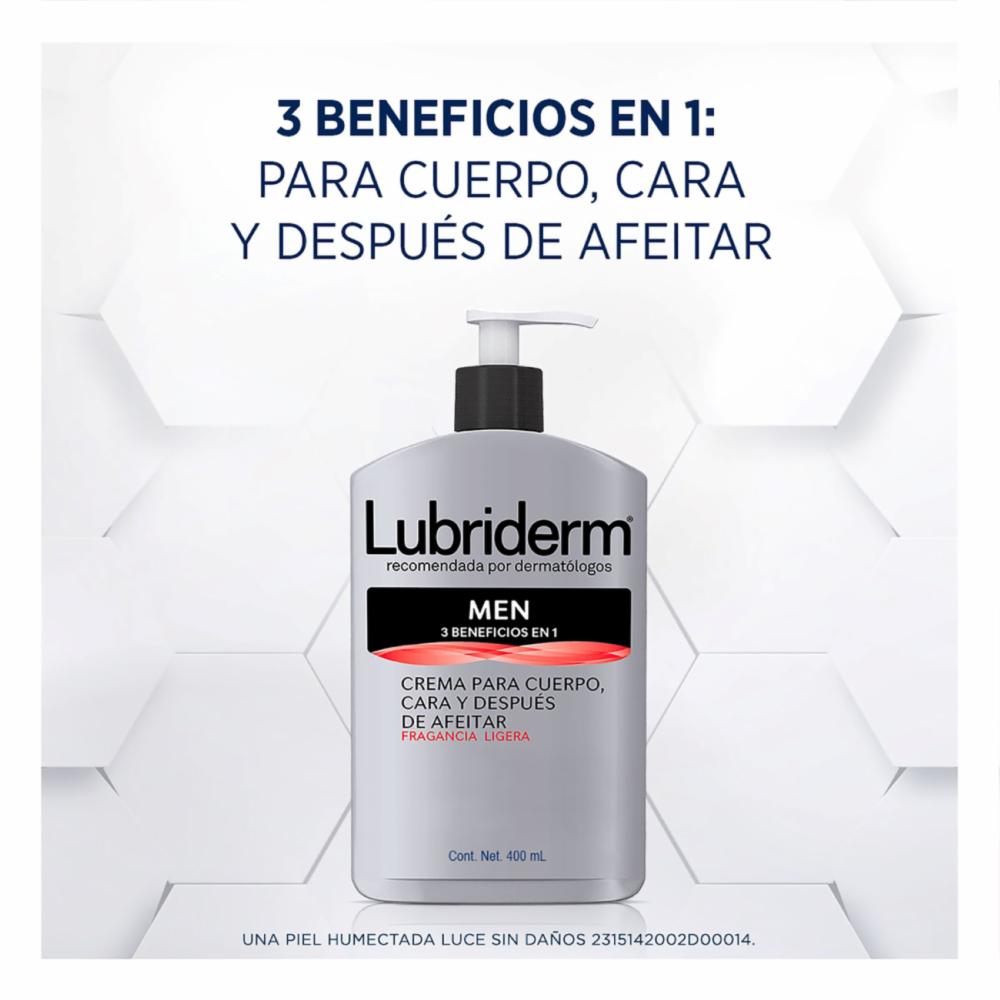 Crema Corporal For Men 3 Beneficios En 1 Fragancia Ligera LUBRIDERM 400 Ml - Imagen 4