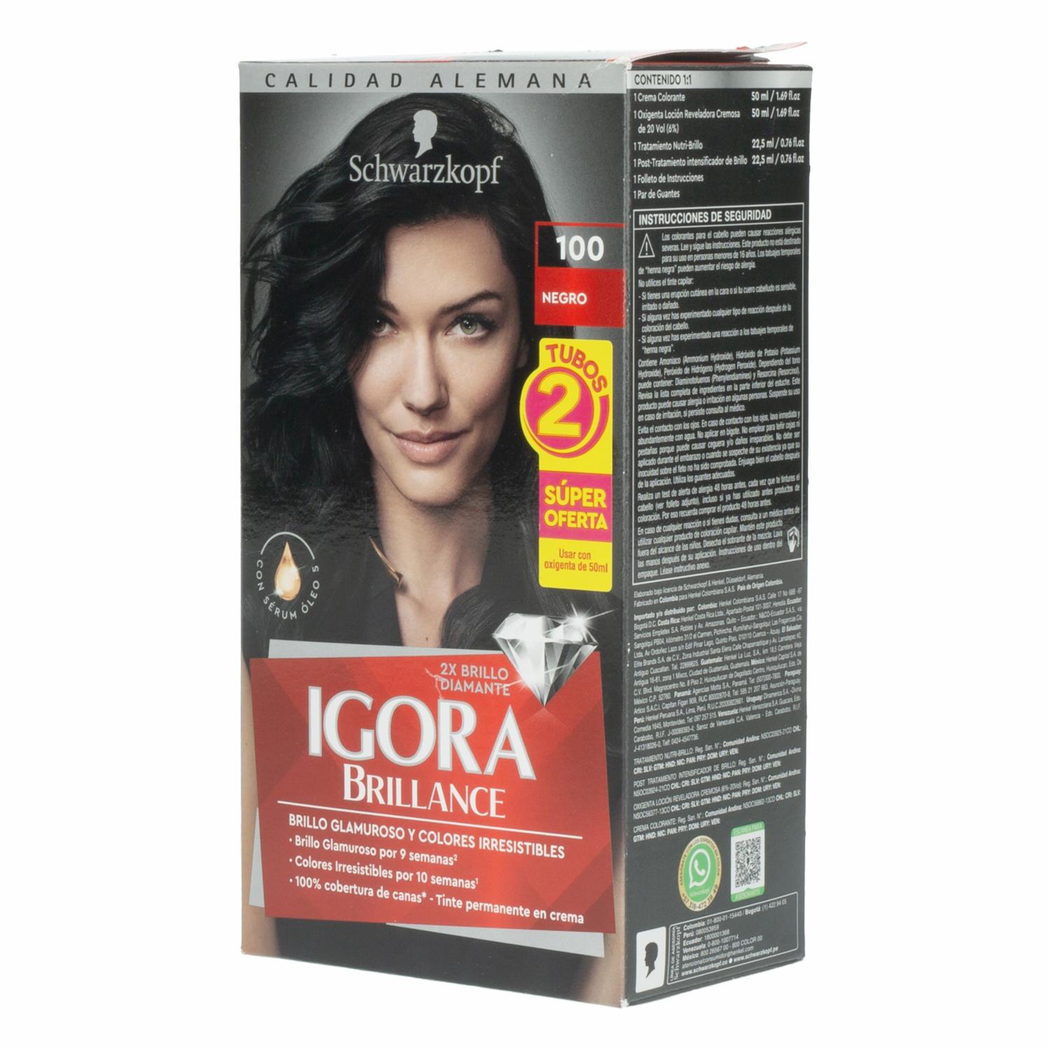 Tinte Capilar Doble Tubo Doble Tubo 100 Negro IGORA BRILLANCE Unidad - Imagen 3