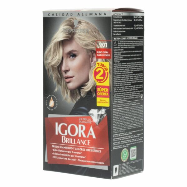 Tinte Capilar Doble Tubo 901 Rubio IGORA BRILLANCE Unidad - Imagen 3