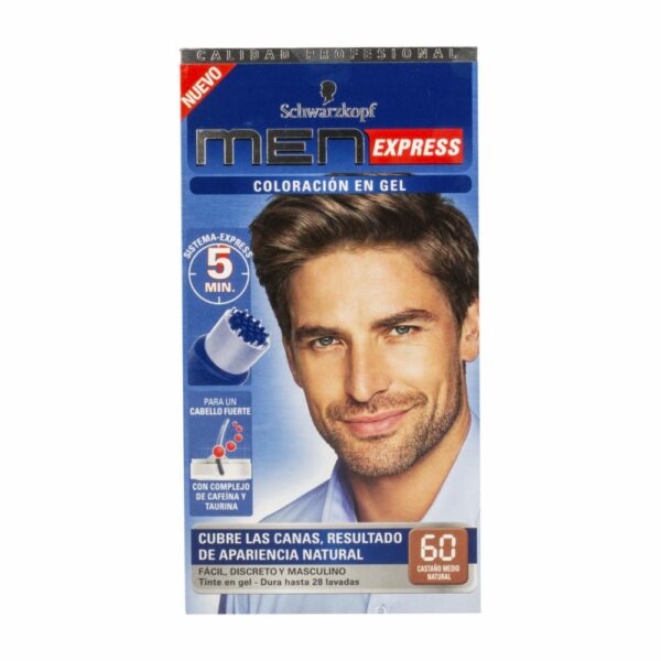 Tinte Para Cabello En Gel Sin Amoníaco N° 60 Castaño Medio Natural MEN EXPRESS 1 Kit