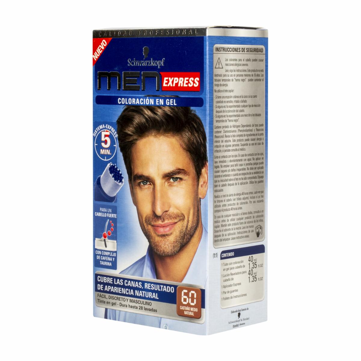 Tinte De Cabello En Gel Sin Amoníaco N° 60 Castaño Medio Natural MEN EXPRESS 1 Kit