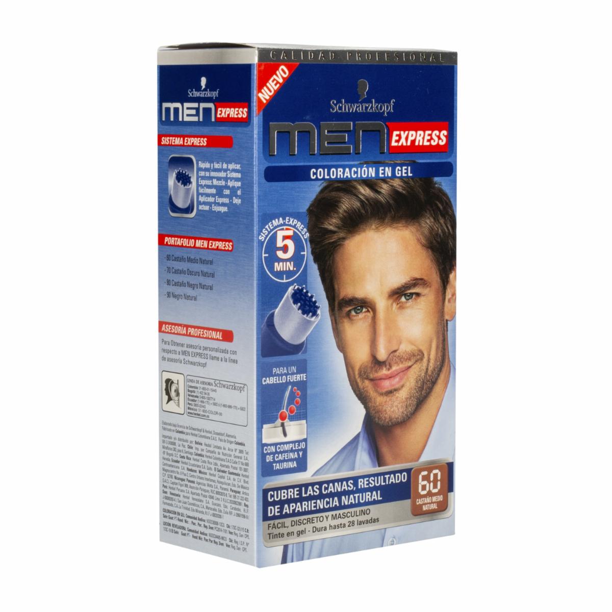 Tinte De Cabello En Gel Sin Amoníaco N° 60 Castaño Medio Natural MEN EXPRESS 1 Kit