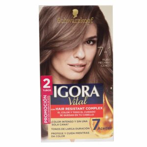 Tinte Capilar Doble Tubo Rubio Medio Cenizo 7-1 IGORA VITAL Unidad