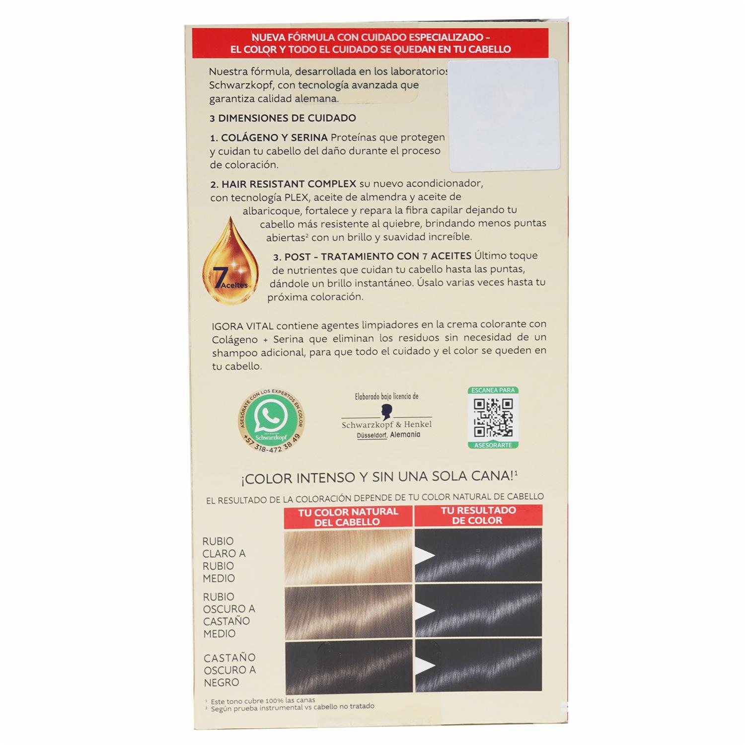 Tinte Capilar Doble Tubo 1.1 Negro Azulado IGORA BRILLANCE Unidad - Imagen 2