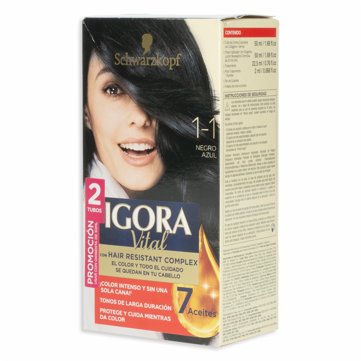 Tinte Capilar Doble Tubo 1.1 Negro Azulado IGORA BRILLANCE Unidad - Imagen 3