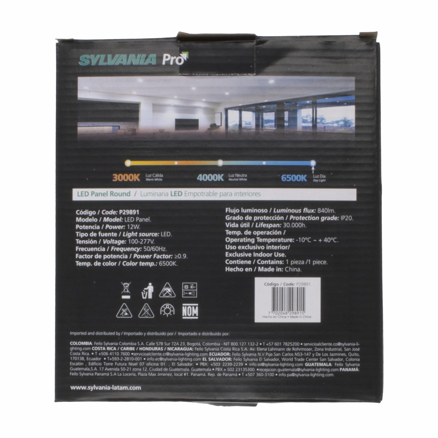 Panel De Luz Empotrable Redondo SYLVANIA 12 W Dia