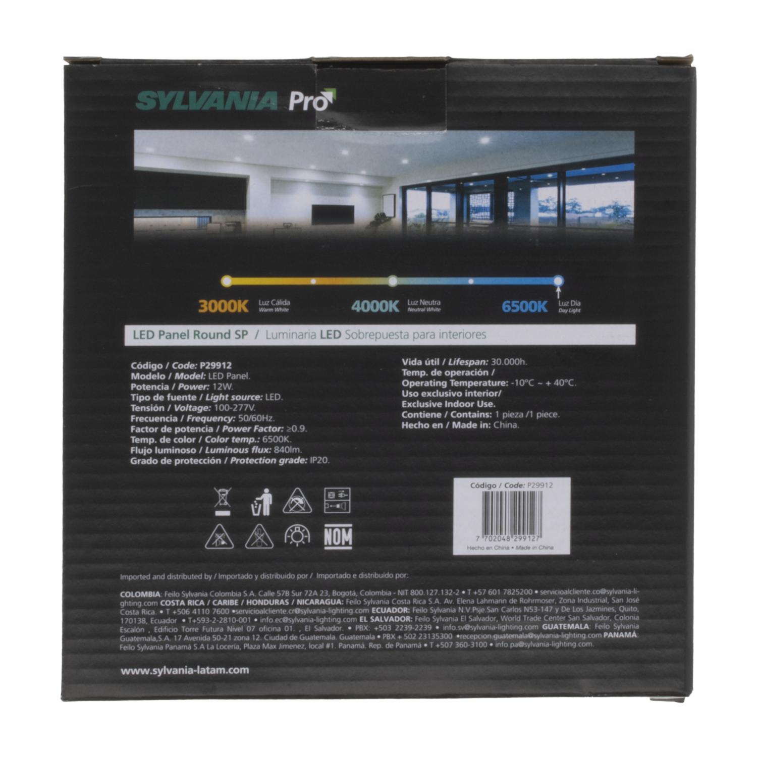 Panel De Luz Sobrepuesto Redondo SYLVANIA 12 W Dia