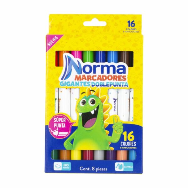 Marcador Lavable Doble Punta Gigante NORMA X 8 Uds