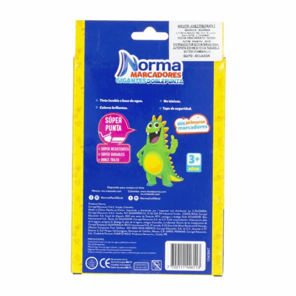 Marcador Lavable Doble Punta Gigante NORMA X 8 Uds - Imagen 2