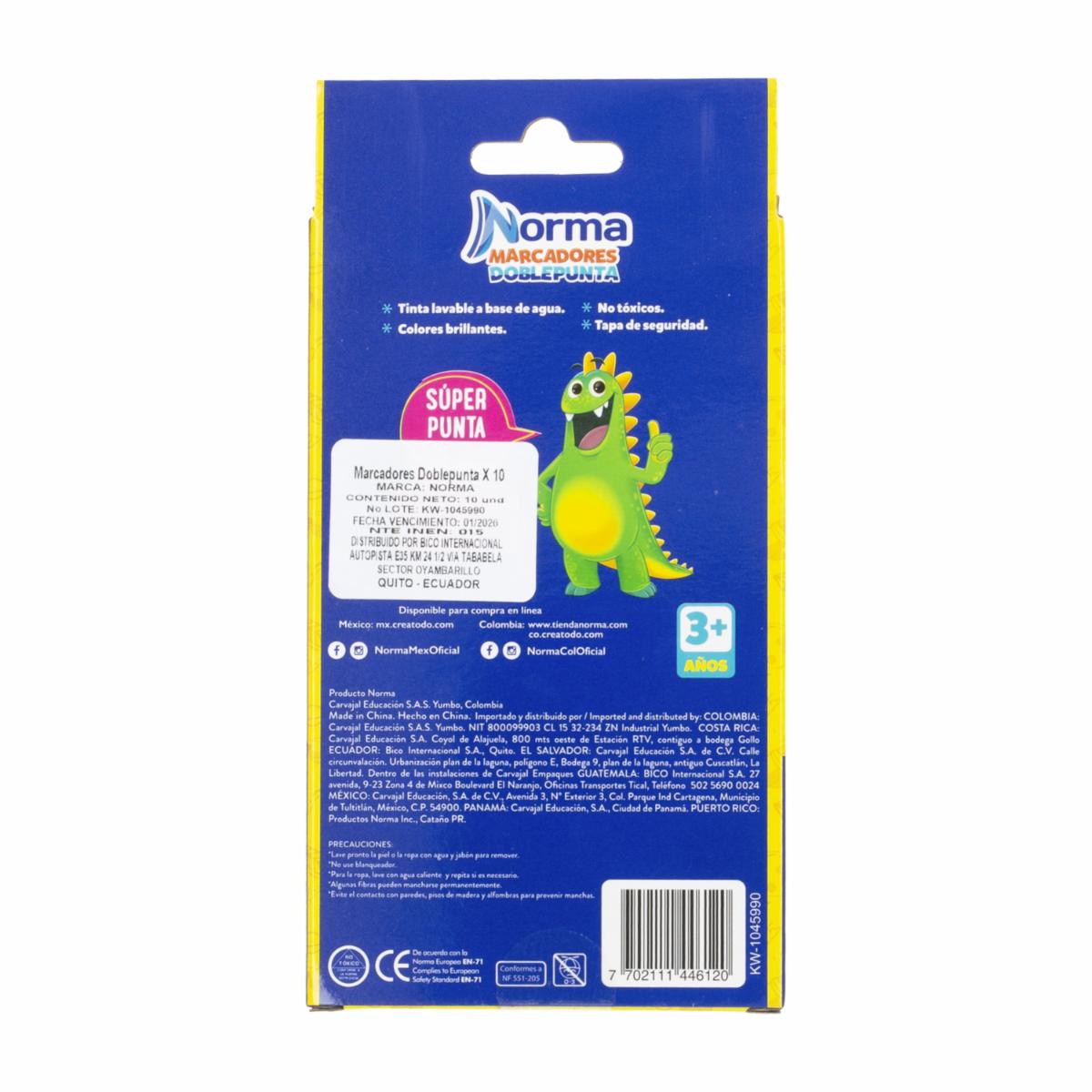 Marcador Lavable Doble Punta NORMA X 10 Uds