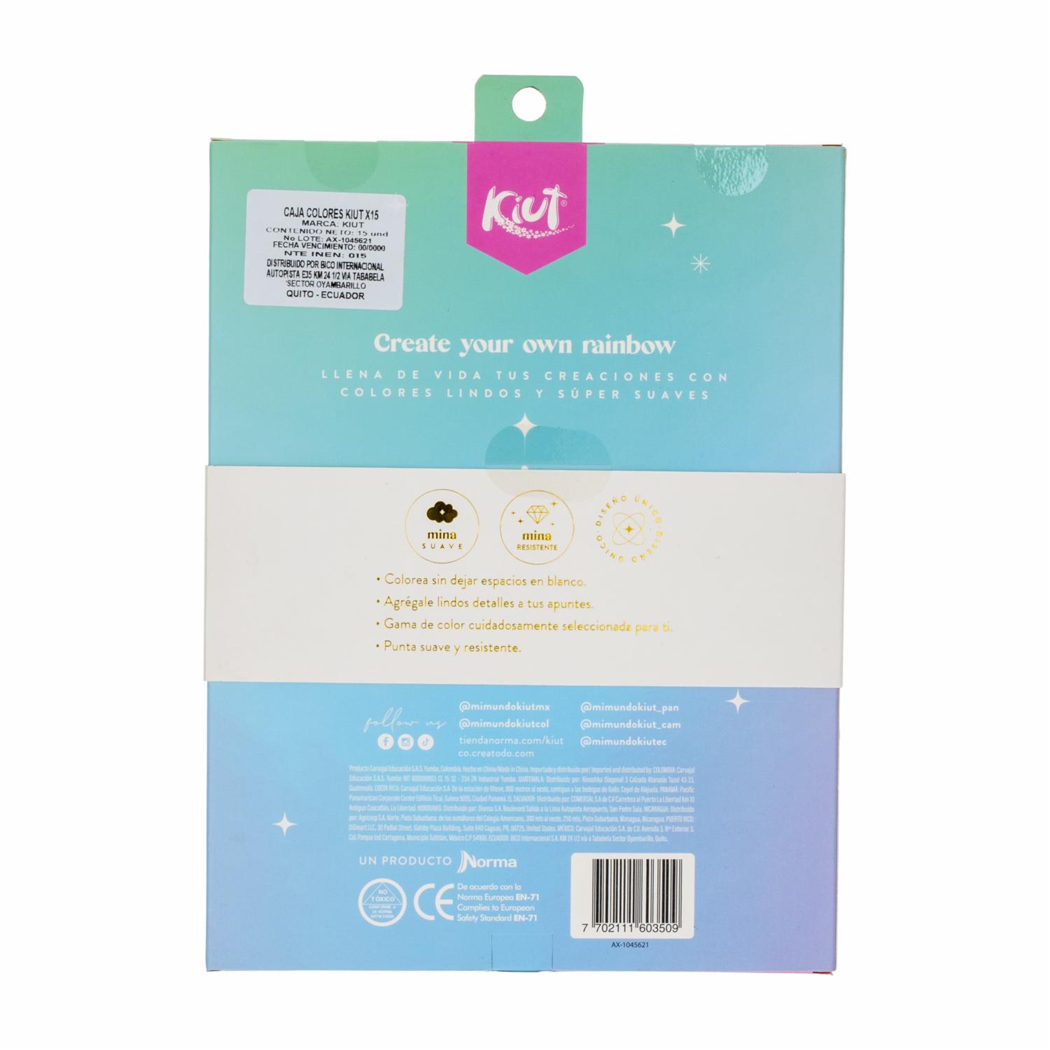 Lápices De Colores Punta Super Suave KIUT X 15 Uds