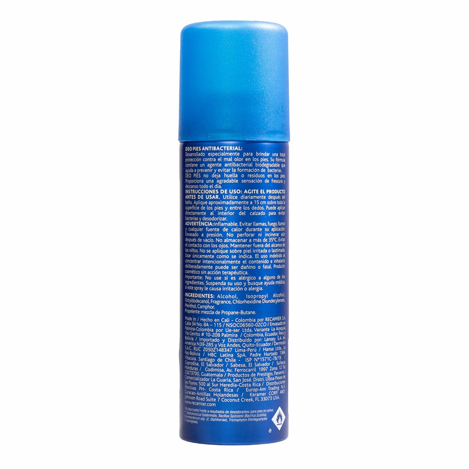 Desodorante Para Pies En Spray Antibacterial 24 Horas DEO PIES 260 Ml - Imagen 2