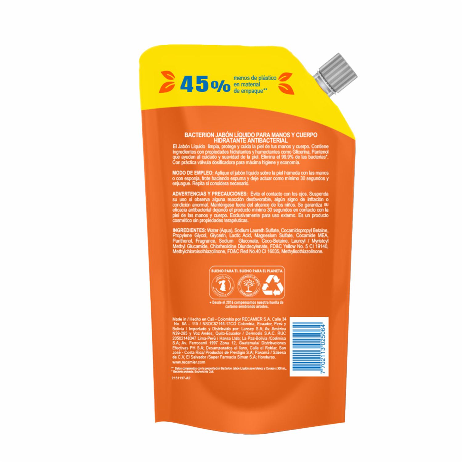 Jabón Líquido Para Manos Y Cuerpo Hidratante Antibacterial BACTERION 1000 Ml - Imagen 3
