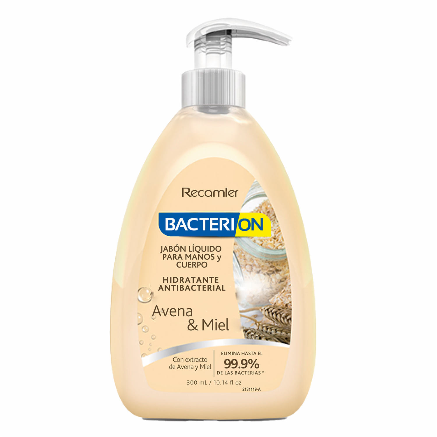 Jabón Líquido Para Manos Y Cuerpo Hidratante Antibacterial Avena Y Miel BACTERION 300 Ml - Imagen 2