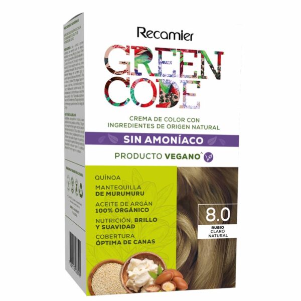 Tinte De Cabello Rubio Claro Natural 8.0 Sin Amoníaco GREEN CODE Kit 50 G